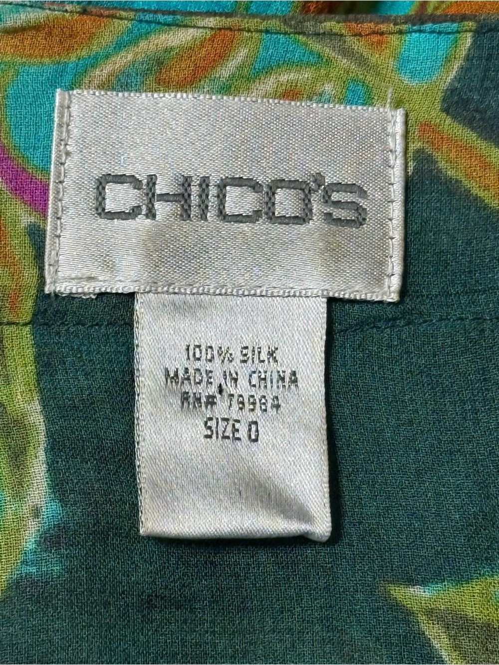 Chico’s 100% Silk Abstract Floral Tunic Top Semi Sheer Jewel Tone US 4 - Picture 11 of 15